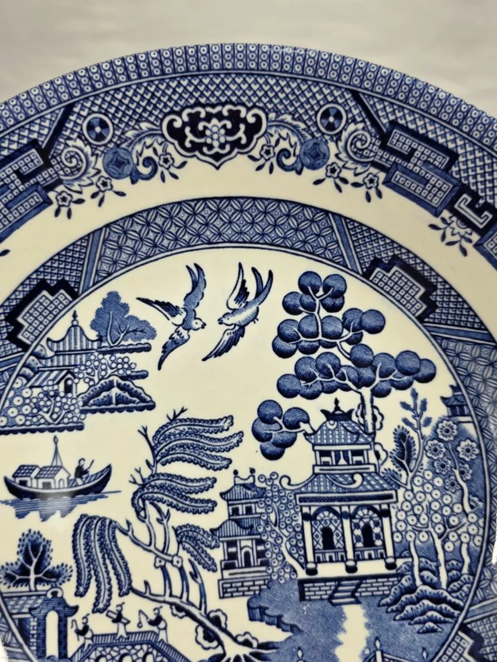 TWO Churchill Willow Blue Coupe Soup Bowls Georgian Shape Blue Willow England